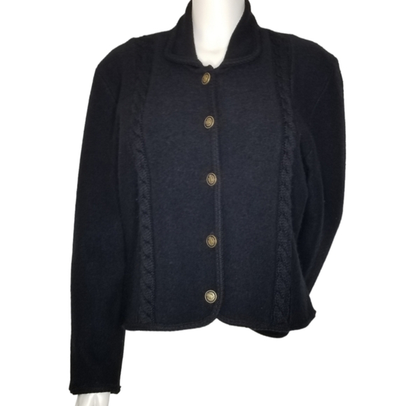 Vintage Jones New York 100% Merino Wool Black Button Down Blazer Cardigan Sz M - Picture 1 of 16
